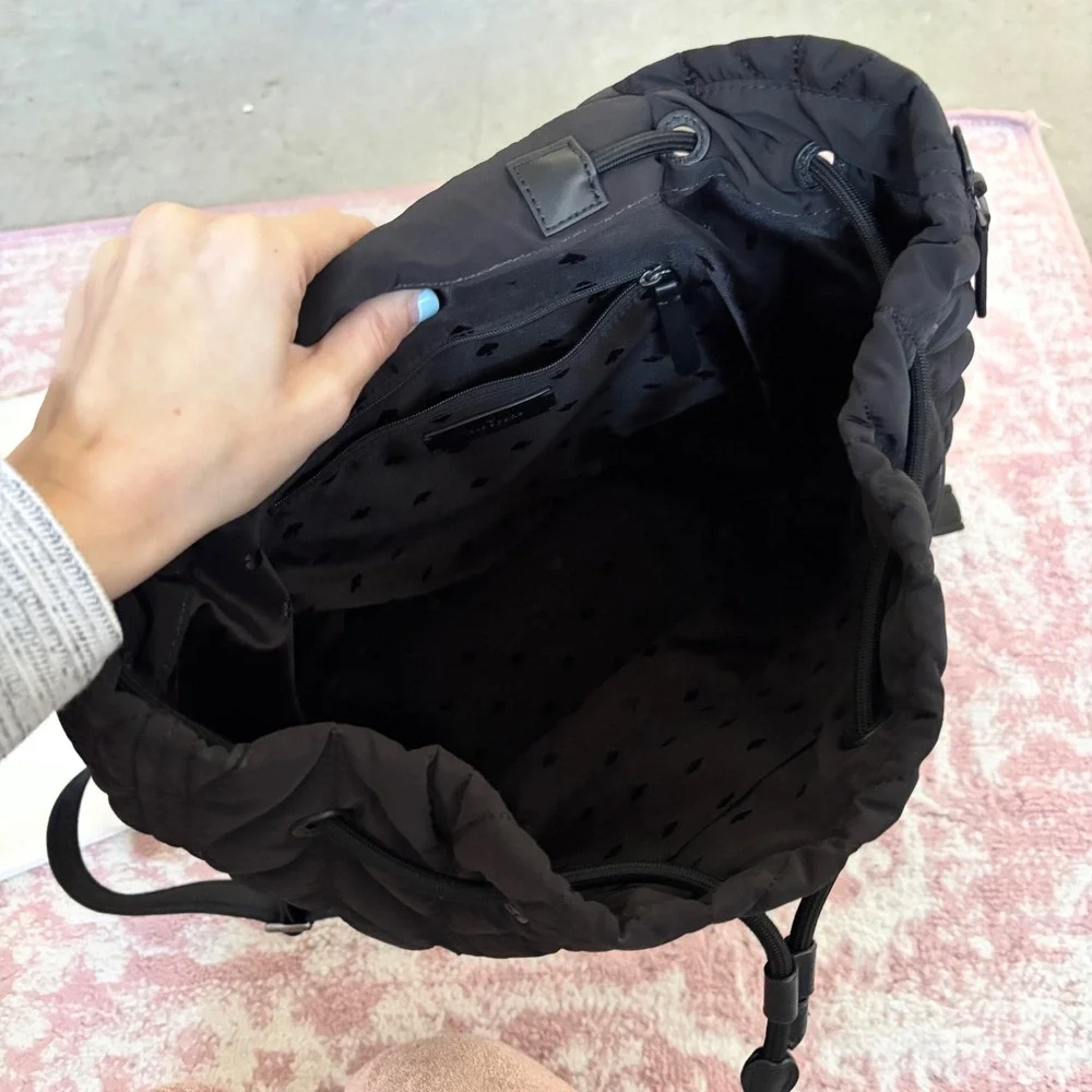 Kate Spade Chelsea Quilted Nylon Backpack Black‎ Large Chevron Flap Drawstring